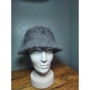 Vintage 80s Red Dragon 100% Angora Fuzzy Bucket Hat Grey Kangol